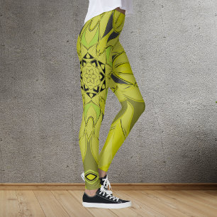Cartoon Mandala Flower Green Leggings
