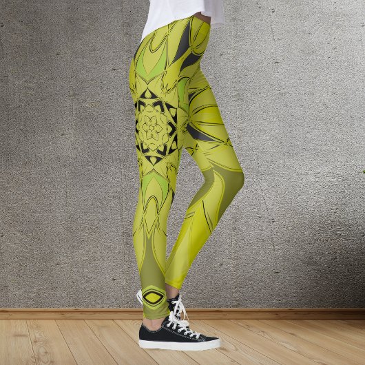 Cartoon Mandala Flower Green Leggings