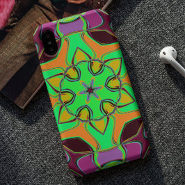 Cartoon Mandala Flower Green Oranje en Paars Case-Mate iPhone Case
