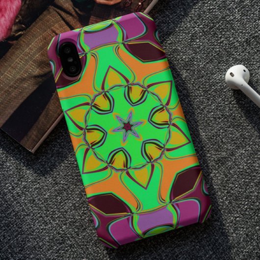 Cartoon Mandala Flower Green Oranje en Paars Case-Mate iPhone Case