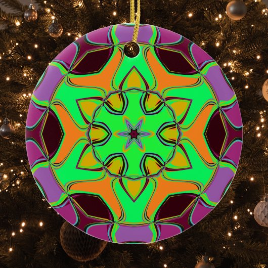 Cartoon Mandala Flower Green Oranje en Paars Keramisch Ornament