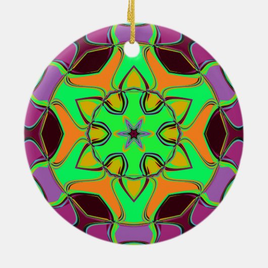 Cartoon Mandala Flower Green Oranje en Paars Keramisch Ornament (Achterkant)