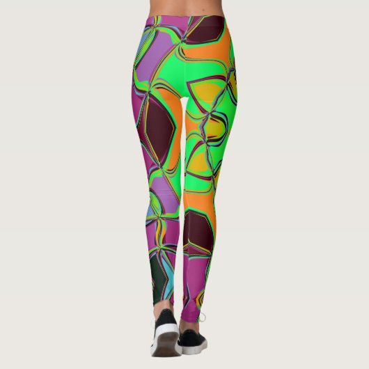Cartoon Mandala Flower Green Oranje en Paars Leggings (Achterkant)