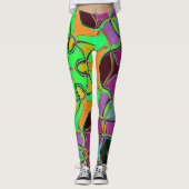 Cartoon Mandala Flower Green Oranje en Paars Leggings (Voorkant)