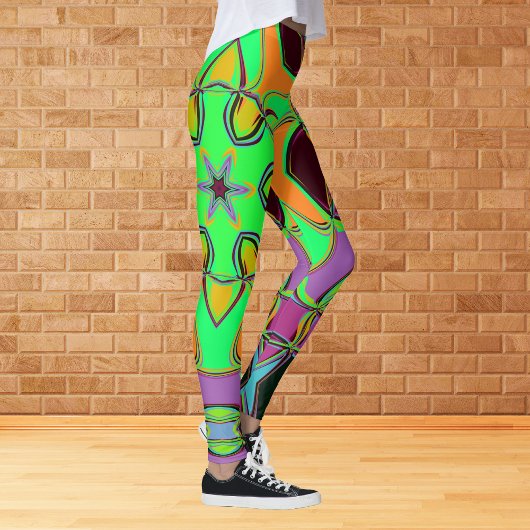 Cartoon Mandala Flower Green Oranje en Paars Leggings