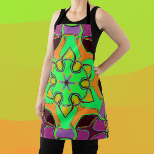 Cartoon Mandala Flower Green Oranje en Paars Schort