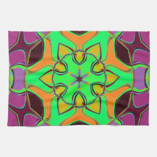 Cartoon Mandala Flower Green Oranje en Paars Theedoek