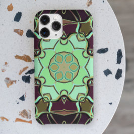 Cartoon Mandala Flower Green Paars and Black Case-Mate iPhone Case