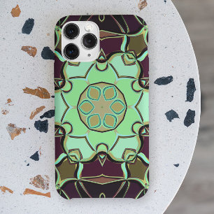 Cartoon Mandala Flower Green Paars and Black Case-Mate iPhone Case