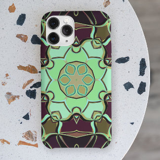 Cartoon Mandala Flower Green Paars and Black Case-Mate iPhone Case