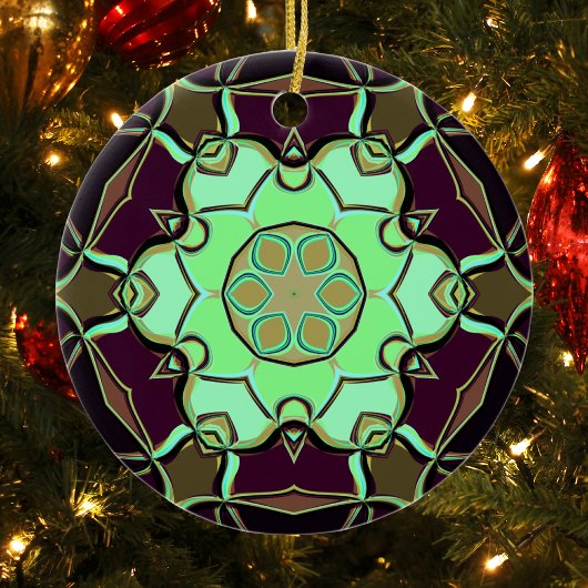 Cartoon Mandala Flower Green Paars and Black Keramisch Ornament