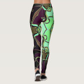Cartoon Mandala Flower Green Paars and Black Leggings (Achterkant)