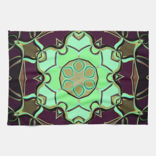 Cartoon Mandala Flower Green Paars and Black Theedoek