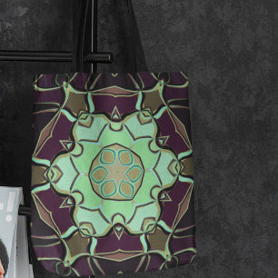 Cartoon Mandala Flower Green Paars and Black Tote Bag