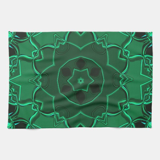 Cartoon Mandala Flower Green Theedoek (Horizontaal)
