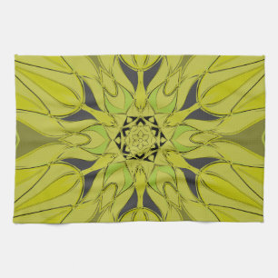 Cartoon Mandala Flower Green Theedoek
