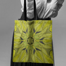 Cartoon Mandala Flower Green Tote Bag