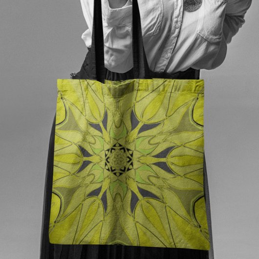 Cartoon Mandala Flower Green Tote Bag