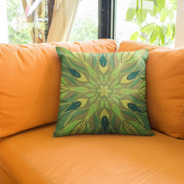 Cartoon Mandala Flower Green Yellow and Blue Kussen