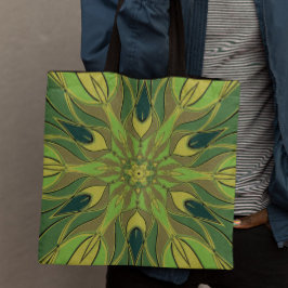 Cartoon Mandala Flower Green Yellow and Blue Tote Bag