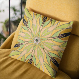 Cartoon Mandala Flower Green Yellow en Oranje Kussen
