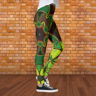 Cartoon Mandala Flower Green Yellow en Oranje Leggings