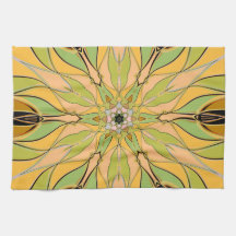 Cartoon Mandala Flower Green Yellow en Oranje
