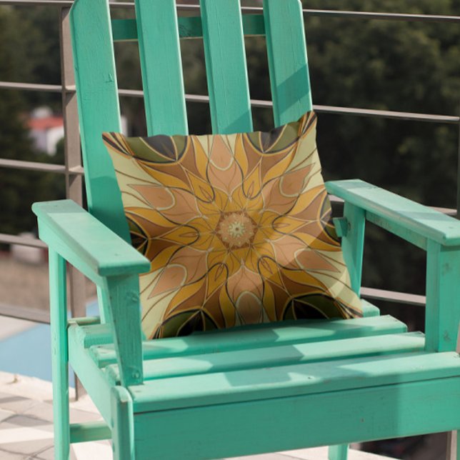 Cartoon Mandala Flower Oranje and Green Kussen (Creator heeft geüpload)