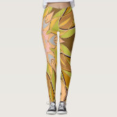 Cartoon Mandala Flower Oranje Green en Blue Leggings (Voorkant)