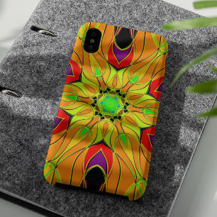 Cartoon Mandala Flower Oranje Green en Red Case-Mate iPhone Case