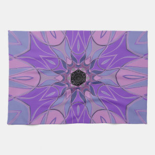 Cartoon Mandala Flower Paars Pink and Blue Theedoek