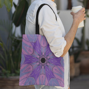 Cartoon Mandala Flower Paars Pink and Blue Tote Bag