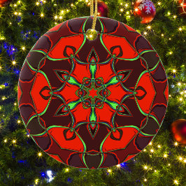 Cartoon Mandala Flower Red en Blauwgroen Keramisch Ornament