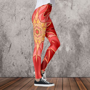 Cartoon Mandala Flower Red en Oranje Leggings