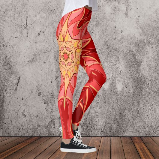 Cartoon Mandala Flower Red en Oranje Leggings