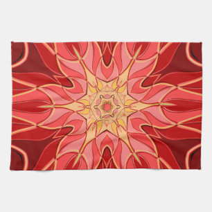 Cartoon Mandala Flower Red en Oranje Theedoek