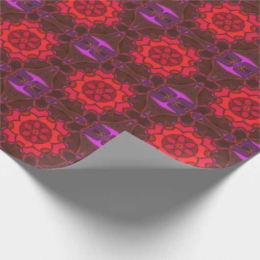 Cartoon Mandala Flower Red Pink en Paars Cadeaupapier (Hoek)