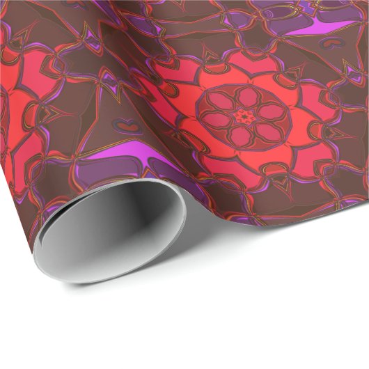 Cartoon Mandala Flower Red Pink en Paars Cadeaupapier (Rol Hoek)