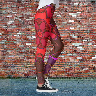 Cartoon Mandala Flower Red Pink en Paars Leggings