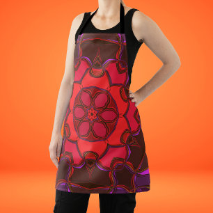 Cartoon Mandala Flower Red Pink en Paars Schort