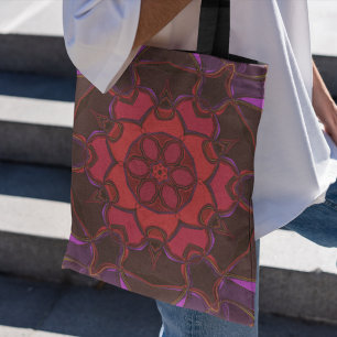 Cartoon Mandala Flower Red Pink en Paars Tote Bag