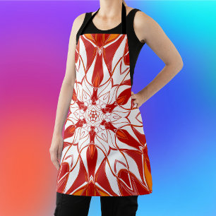 Cartoon Mandala Flower Red Sinaasappel and White Schort