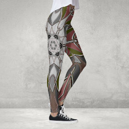 Cartoon Mandala Flower White Red en Green Leggings