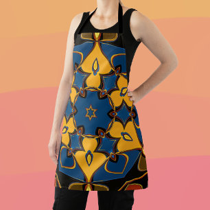 Cartoon Mandala Flower Yellow Blue en Oranje Schort