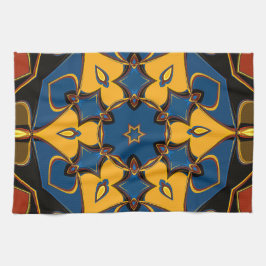 Cartoon Mandala Flower Yellow Blue en Oranje Theedoek