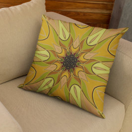 Cartoon Mandala Flower Yellow en Green Kussen
