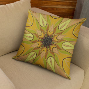 Cartoon Mandala Flower Yellow en Green Kussen