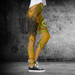 Cartoon Mandala Flower Yellow en Green Leggings