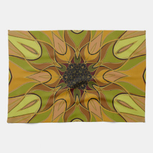 Cartoon Mandala Flower Yellow en Green Theedoek