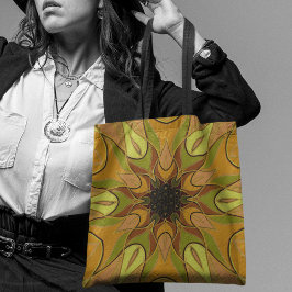 Cartoon Mandala Flower Yellow en Green Tote Bag